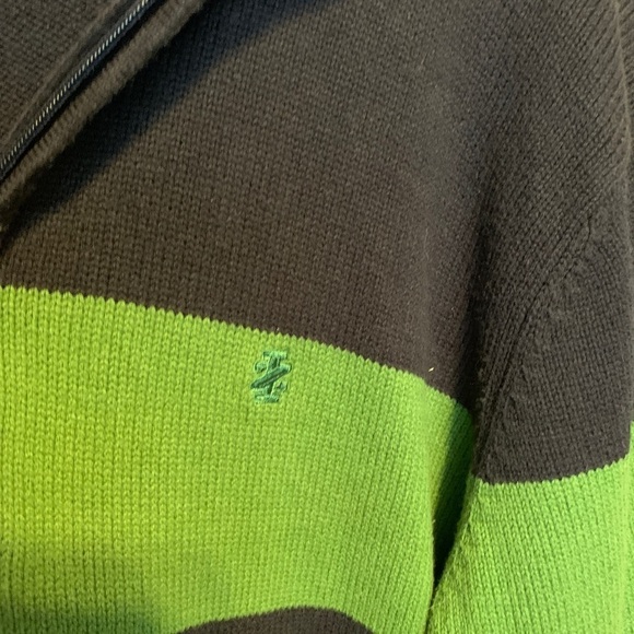 Izod Sweater Mens Size XL 1/4 Zip Navy and Kelly Green Wide Stripe - Picture 5 of 8